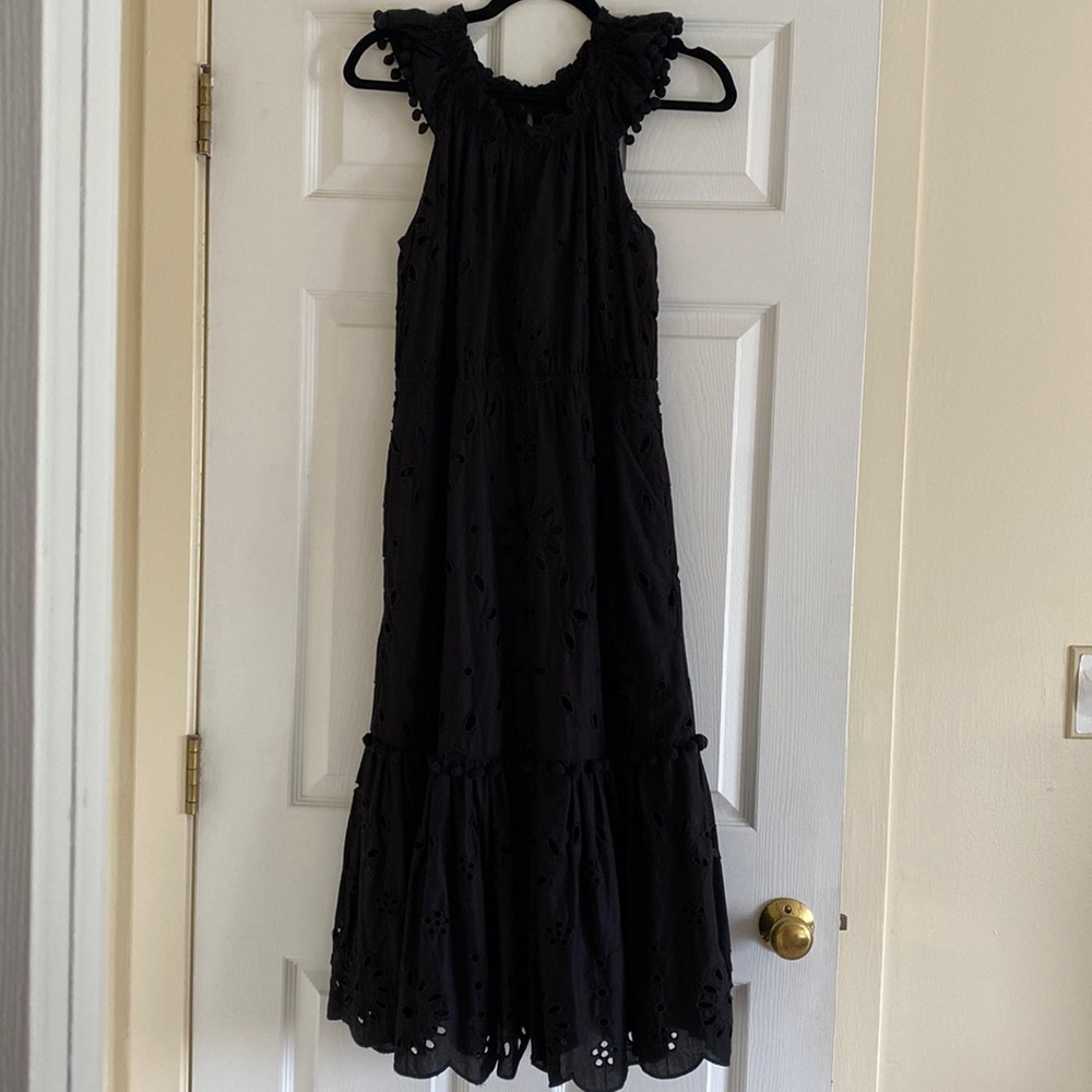 J. Crew Black Midi Eyelet Dress